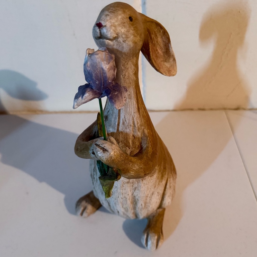 Charming Brown Rabbit Figurine with Purple Flower